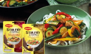 2 packs of MAGGI Stir Fry Creations with Stir Fry in bowl with chopsticks_Maggi Stir Fry Creations Product Review