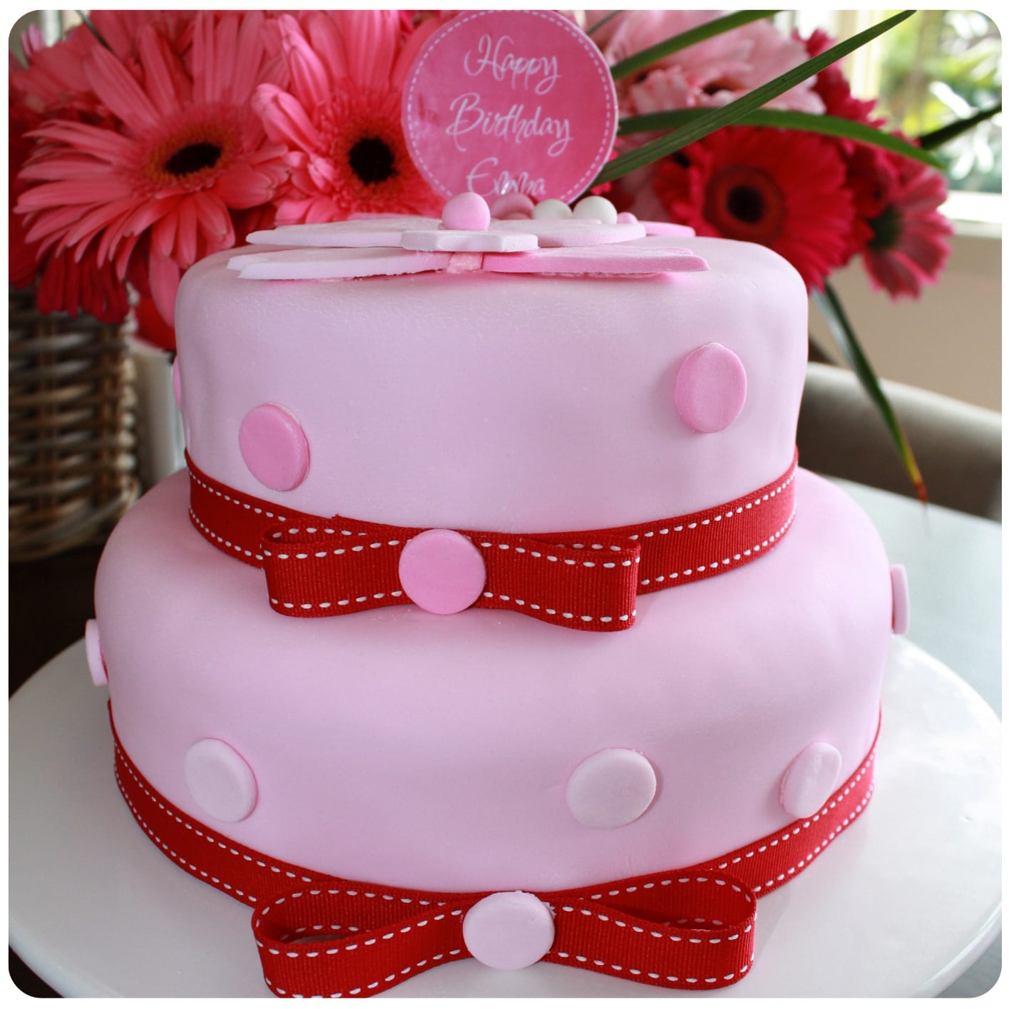 Two Layer Pink Polka Dot Party Cake. - Mouths of Mums