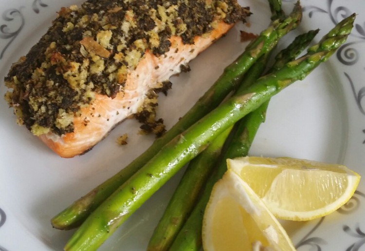 Pesto crumbed salmon with asparagus Real Recipes from Mums